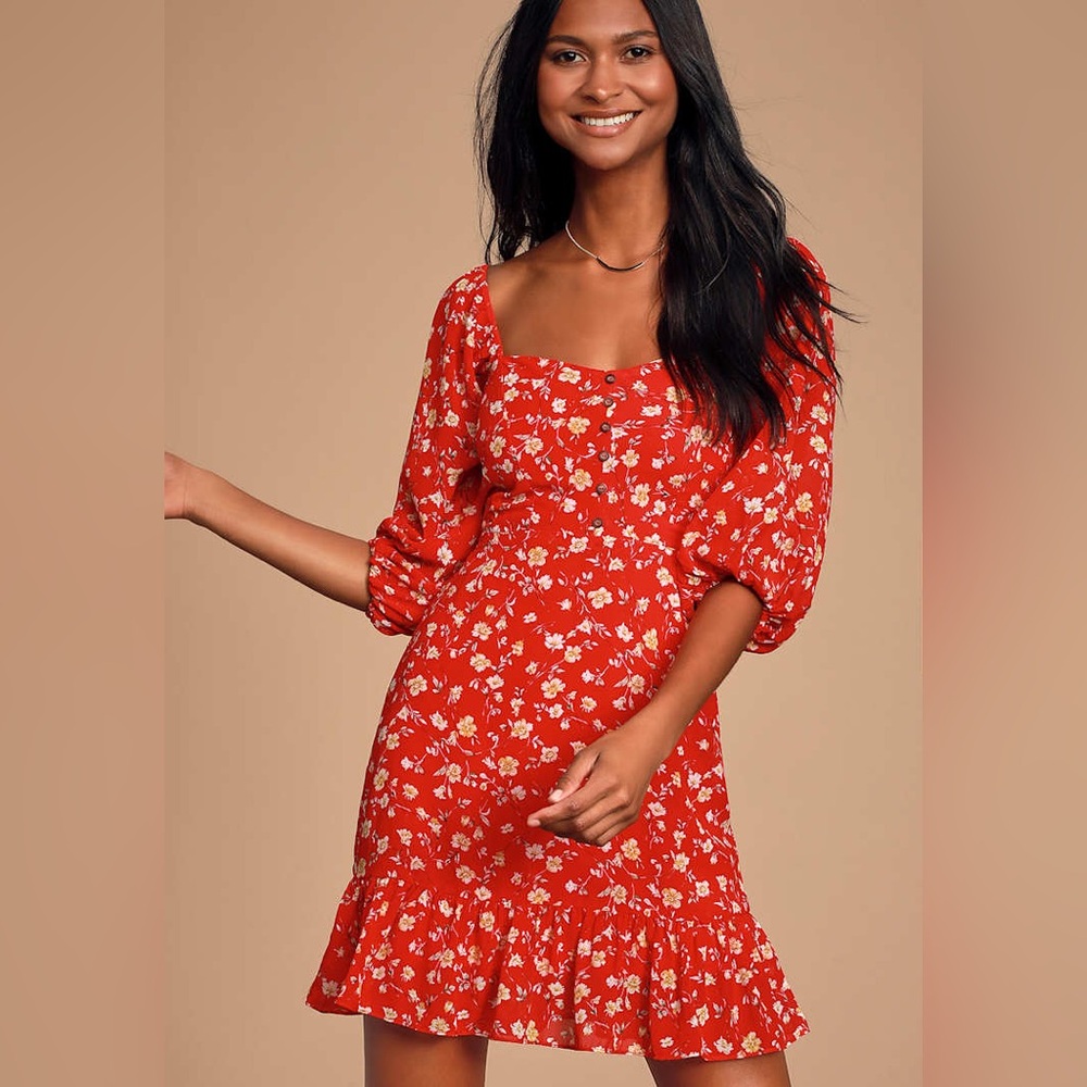 Lulus Trixiebelle Red Floral Print Dress size small - Picture 1 of 11